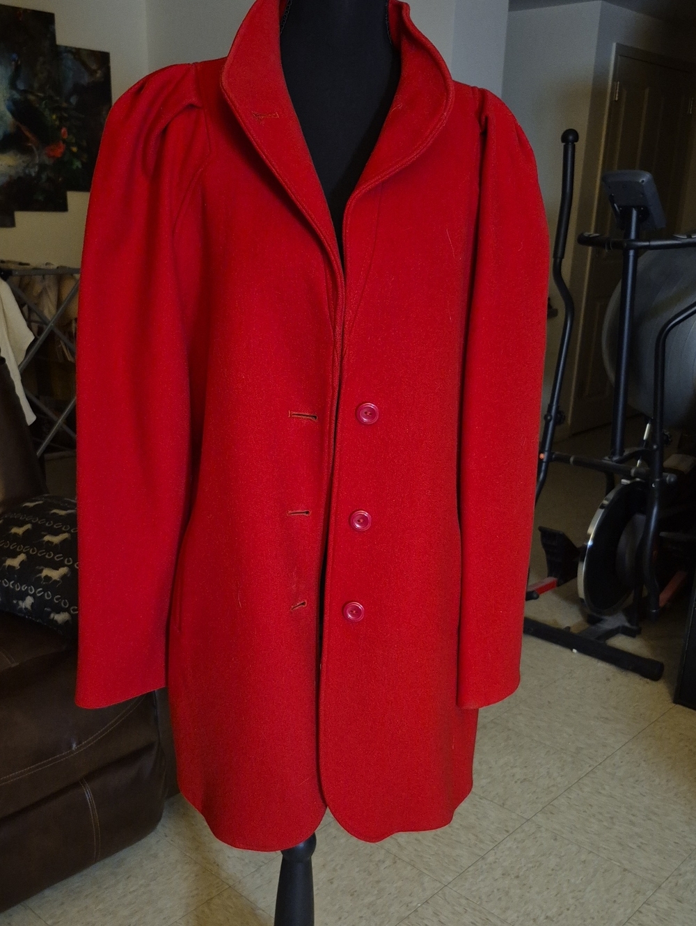 Classic Red Women's Wool Coat - Elegant Button-Front Jacket (22"ptp)